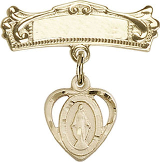 14kt Gold Badge Pin Heart / Miraculous Baby Badge