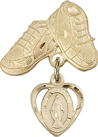 14kt Gold Baby Boots Heart / Miraculous Baby Badge