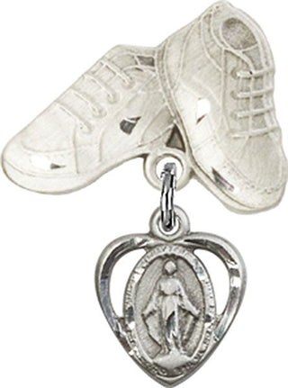 Sterling Silver Baby Boots Heart / Miraculous Baby Badge
