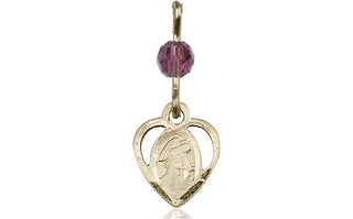 14kt Gold Filled Guardian Angel Medal with an Amethyst bead Engraved Catholic Saint Jewelry