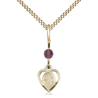 14kt Gold Filled Guardian Angel Medal with an Amethyst bead Religious and Catholic Jewelry Engraved Catholic Saint Jewelry