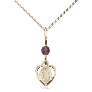 14kt Gold Filled Guardian Angel Medal with an Amethyst bead Religious and Catholic Jewelry Engraved Catholic Saint Jewelry