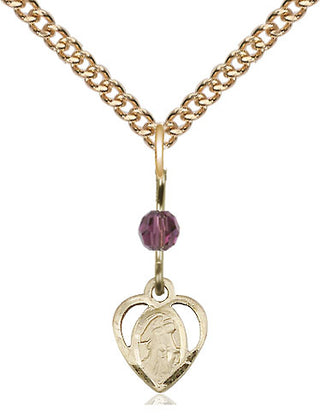 14kt Gold Guardian Angel Medal with an Amethyst bead Engraved Catholic Saint Jewelry