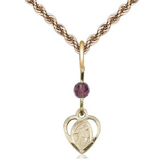 14kt Gold Guardian Angel Medal with an Amethyst bead Engraved Catholic Saint Jewelry