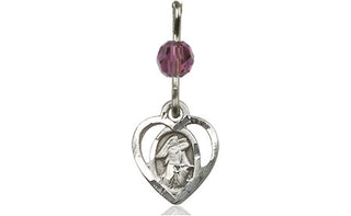 Sterling Silver Guardian Angel Medal with an Amethyst bead Engraved Catholic Saint Jewelry