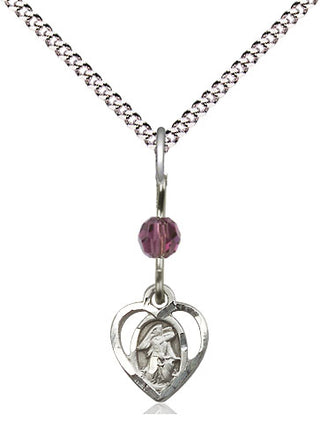 Sterling Silver Guardian Angel Medal with an Amethyst bead Religious and Catholic Jewelry Engraved Catholic Saint Jewelry