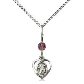 Sterling Silver Guardian Angel Medal with an Amethyst bead Religious and Catholic Jewelry Engraved Catholic Saint Jewelry