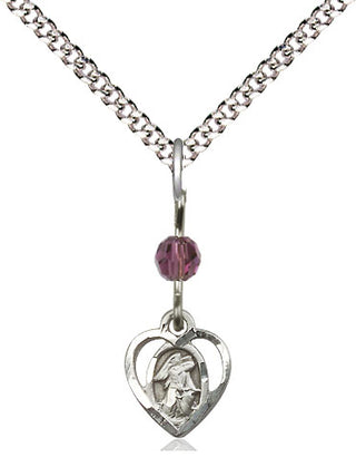 Sterling Silver Guardian Angel Medal with an Amethyst bead Religious and Catholic Jewelry Engraved Catholic Saint Jewelry