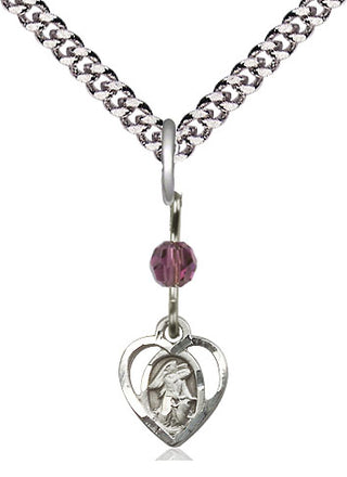 Sterling Silver Guardian Angel Medal with an Amethyst bead Religious and Catholic Jewelry Engraved Catholic Saint Jewelry