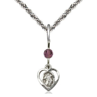 Sterling Silver Guardian Angel Medal with an Amethyst bead Religious and Catholic Jewelry Engraved Catholic Saint Jewelry