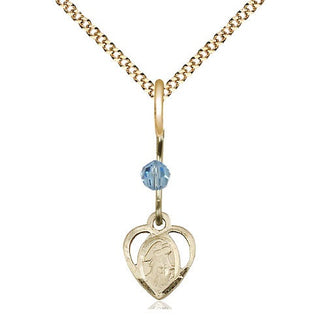 14kt Gold Filled Guardian Angel Medal with an Aqua bead Religious and Catholic Jewelry Engraved Catholic Saint Jewelry