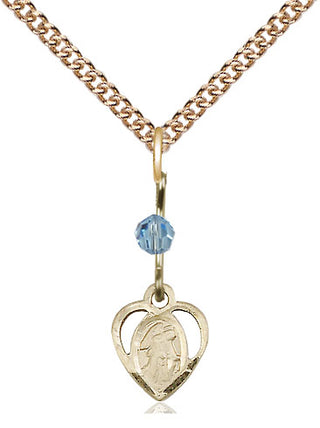 14kt Gold Filled Guardian Angel Medal with an Aqua bead Religious and Catholic Jewelry Engraved Catholic Saint Jewelry