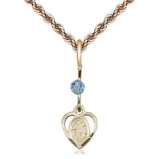14kt Gold Filled Guardian Angel Medal with an Aqua bead Religious and Catholic Jewelry Engraved Catholic Saint Jewelry