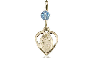 14kt Gold Guardian Angel Medal with an Aqua bead Engraved Catholic Saint Jewelry