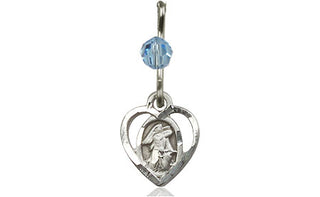 Sterling Silver Guardian Angel Medal with an Aqua bead Engraved Catholic Saint Jewelry