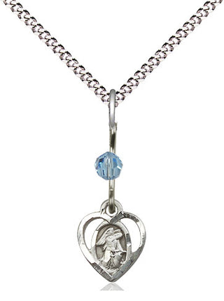 Sterling Silver Guardian Angel Medal with an Aqua bead Religious and Catholic Jewelry Engraved Catholic Saint Jewelry