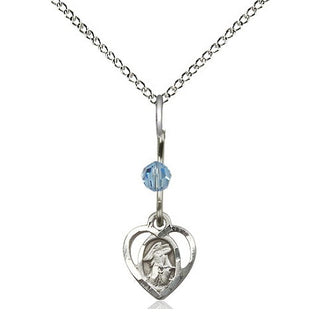 Sterling Silver Guardian Angel Medal with an Aqua bead Religious and Catholic Jewelry Engraved Catholic Saint Jewelry