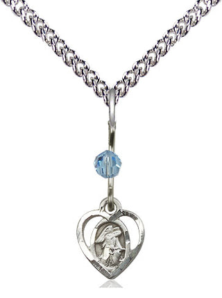 Sterling Silver Guardian Angel Medal with an Aqua bead Religious and Catholic Jewelry Engraved Catholic Saint Jewelry