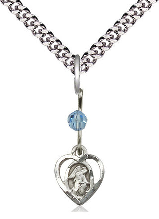 Sterling Silver Guardian Angel Medal with an Aqua bead Religious and Catholic Jewelry Engraved Catholic Saint Jewelry
