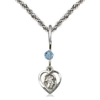 Sterling Silver Guardian Angel Medal with an Aqua bead Religious and Catholic Jewelry Engraved Catholic Saint Jewelry