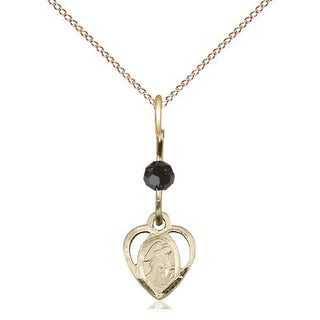 14kt Gold Filled Guardian Angel Medal | Black bead Religious and Catholic Jewelry Engraved Catholic Saint Jewelry