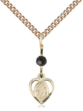 14kt Gold Guardian Angel Medal with a Black bead Engraved Catholic Saint Jewelry