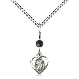 Sterling Silver Guardian Angel Medal | Black bead Religious and Catholic Jewelry Engraved Catholic Saint Jewelry