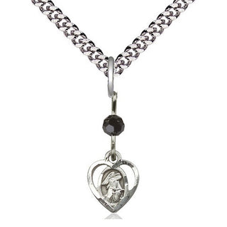 Sterling Silver Guardian Angel Medal | Black bead Religious and Catholic Jewelry Engraved Catholic Saint Jewelry