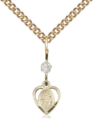 14kt Gold Guardian Angel Medal with a Crystal bead Engraved Catholic Saint Jewelry