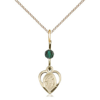 14kt Gold Filled Guardian Angel Medal | Emerald bead Religious and Catholic Jewelry Engraved Catholic Saint Jewelry