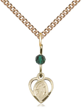 14kt Gold Filled Guardian Angel Medal | Emerald bead Religious and Catholic Jewelry Engraved Catholic Saint Jewelry