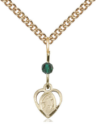 14kt Gold Filled Guardian Angel Medal | Emerald bead Religious and Catholic Jewelry Engraved Catholic Saint Jewelry