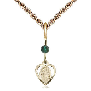 14kt Gold Filled Guardian Angel Medal | Emerald bead Religious and Catholic Jewelry Engraved Catholic Saint Jewelry