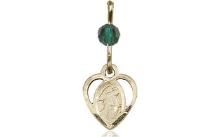 14kt Gold Guardian Angel Medal with a Emerald bead Engraved Catholic Saint Jewelry
