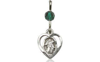 Sterling Silver Guardian Angel Medal with a Emerald bead Engraved Catholic Saint Jewelry