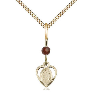 14kt Gold Filled Guardian Angel Medal | Garnet bead Religious and Catholic Jewelry Engraved Catholic Saint Jewelry