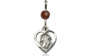 Sterling Silver Guardian Angel Medal with a Garnet bead Engraved Catholic Saint Jewelry