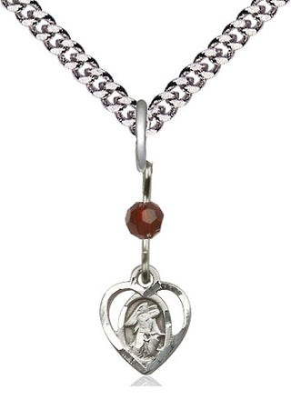 Sterling Silver Guardian Angel Medal | Garnet bead Religious and Catholic Jewelry Engraved Catholic Saint Jewelry