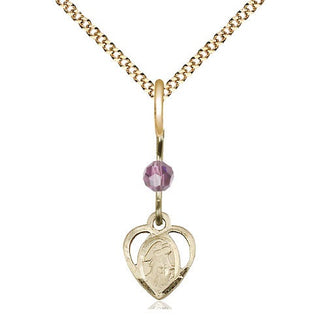 14kt Gold Filled Guardian Angel Medal | Light Amethyst bead Religious and Catholic Jewelry Engraved Catholic Saint Jewelry