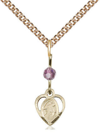 14kt Gold Filled Guardian Angel Medal | Light Amethyst bead Religious and Catholic Jewelry Engraved Catholic Saint Jewelry