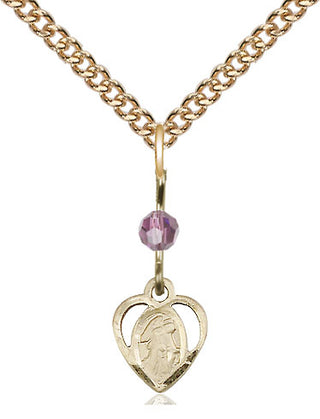 14kt Gold Filled Guardian Angel Medal | Light Amethyst bead Religious and Catholic Jewelry Engraved Catholic Saint Jewelry
