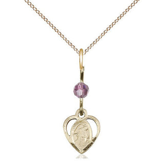 14kt Gold Guardian Angel Medal with a Light Amethyst bead Engraved Catholic Saint Jewelry