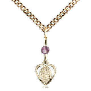 14kt Gold Guardian Angel Medal with a Light Amethyst bead Engraved Catholic Saint Jewelry