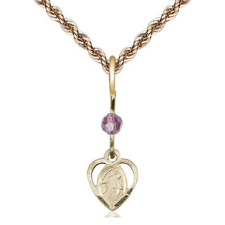 14kt Gold Guardian Angel Medal with a Light Amethyst bead Engraved Catholic Saint Jewelry