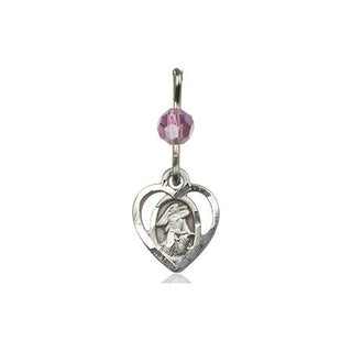 Sterling Silver Guardian Angel Medal with a Light Amethyst bead Engraved Catholic Saint Jewelry