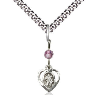 Sterling Silver Guardian Angel Medal | Light Amethyst bead Religious and Catholic Jewelry Engraved Catholic Saint Jewelry