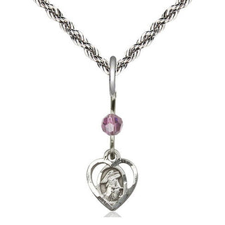 Sterling Silver Guardian Angel Medal | Light Amethyst bead Religious and Catholic Jewelry Engraved Catholic Saint Jewelry