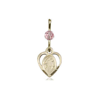 14kt Gold Filled Guardian Angel Medal with a Light Rose bead Engraved Catholic Saint Jewelry