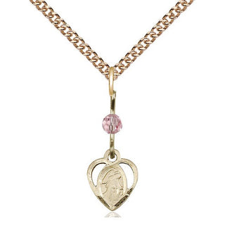 14kt Gold Filled Guardian Angel Medal | Light Rose bead Religious and Catholic Jewelry Engraved Catholic Saint Jewelry