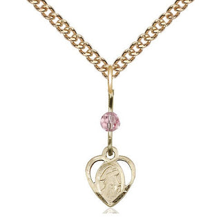 14kt Gold Filled Guardian Angel Medal | Light Rose bead Religious and Catholic Jewelry Engraved Catholic Saint Jewelry